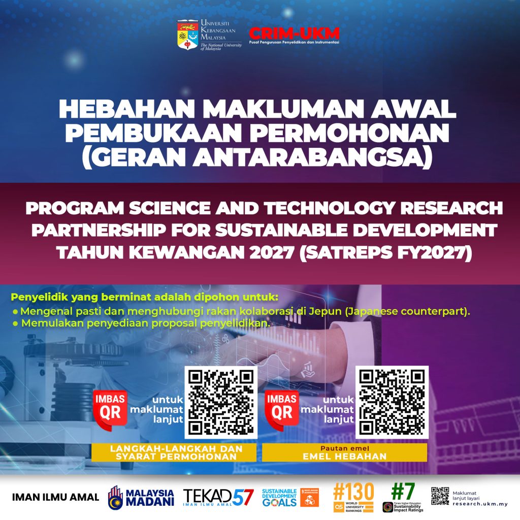 [Makluman Awal & Persediaan] Pembukaan Permohonan Bagi Program Science and Technology Research Partnership For Sustainable Development Tahun Kewangan 2027 (SATREPS FY2027)